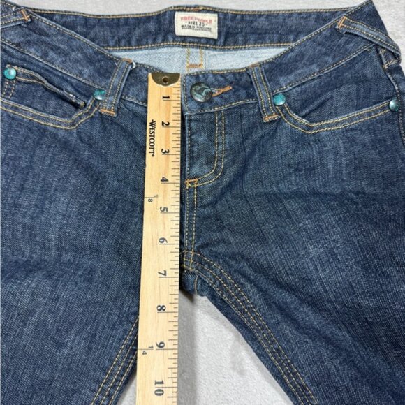 Vintage Y2K Free People Low Rise Zip Fly Flare Dark Blue Wash Blue Jeans Size 25 - Picture 7 of 15